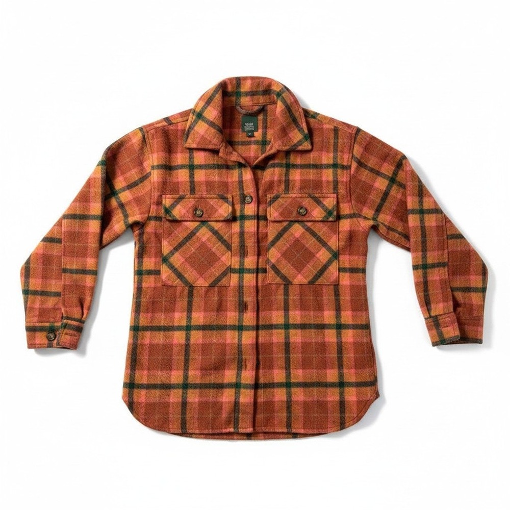 Wild Fable Womens XS Orange Plaid Shacket Button Up Jacket Vintage Boho Cozy
